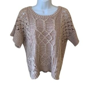 PRANA Pink crocheted chunky Cableknit Sweater Small‎ cottagecore coquette beachy